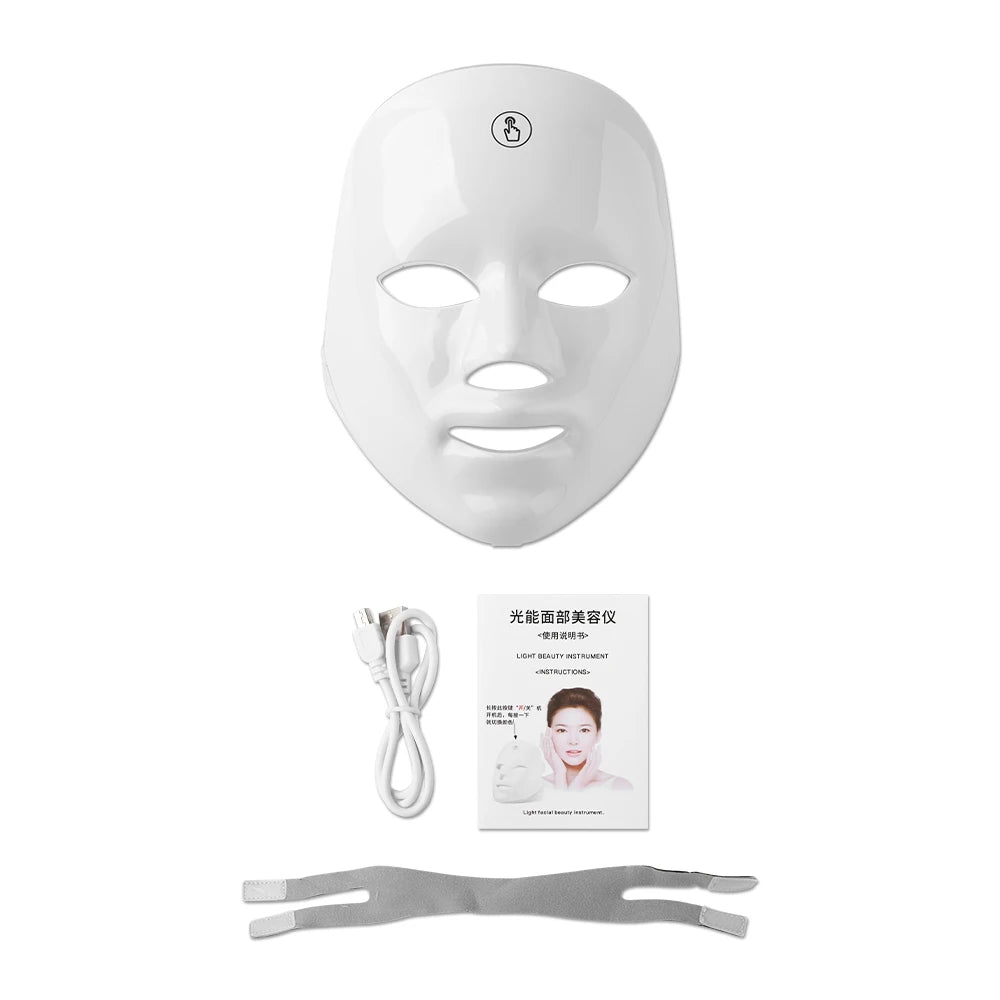 Masque LED 7 Couleurs GlowFlex™ – Soin Visage & Cou Anti-Âge, Anti-Acné et Éclat de Peau