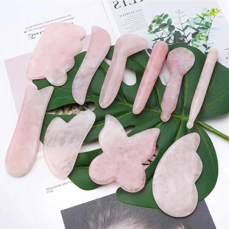 Gua Sha en Quartz Rose Naturel – Outil de Massage Facial Raffermissant