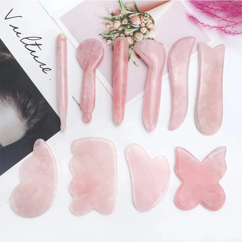 Gua Sha en Quartz Rose Naturel – Outil de Massage Facial Raffermissant